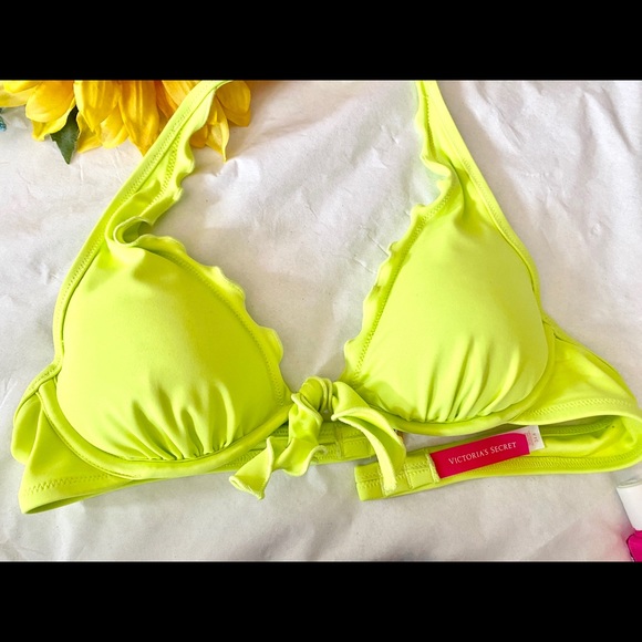 PINK Neon Bikini top, Lime Ricki Skirt Suit Bottom - Picture 2 of 8